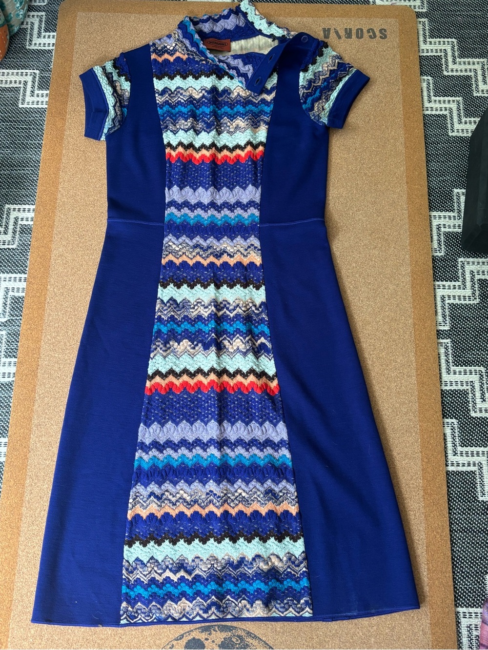 Missoni Blue Multicolor Zigzag Short-Sleeve Knit Dress - Picture 2 of 6